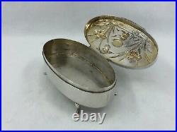 Antique Chinese Export Silver Oval Box with Crane & Japanese Iris by WangHing