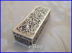 Antique Chinese Export Silver Rectangular Trinket Box by Hung Chong