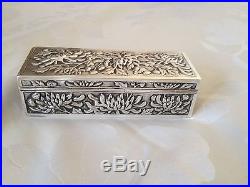 Antique Chinese Export Silver Rectangular Trinket Box by Hung Chong