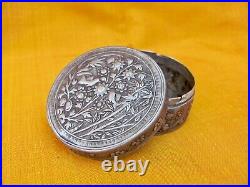 Antique Chinese Export Silver Repoussed Round Box / Container