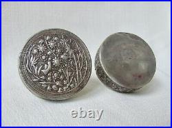 Antique Chinese Export Silver Repoussed Round Box / Container