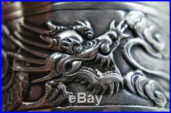 Antique Chinese Export Silver round Box WH 90 Dragon Decoration 6 cm X 4.5