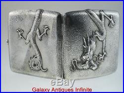Antique Chinese Export Solid Silver Dragon Cigarette Box Circa 1900 Wing Hing