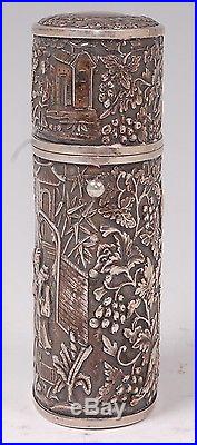 Antique Chinese Export Solid Silver Tea Canister/Caddy c. 1890