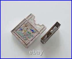 Antique Chinese Export Sterling Enamel Silver Card Case Box