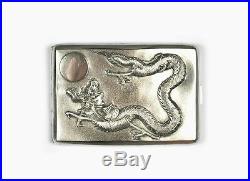 Antique Chinese Export Sterling Silver Cigarette Case Box Dragon And Sun