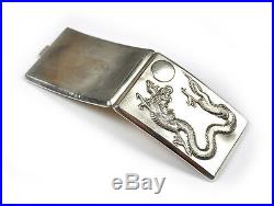 Antique Chinese Export Sterling Silver Cigarette Case Box Dragon And Sun