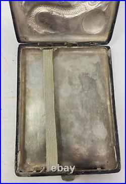 Antique Chinese Export Sterling Silver Cigarette Case Box Moon & Dragon