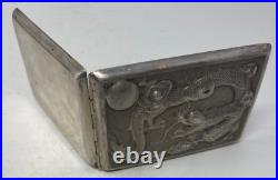 Antique Chinese Export Sterling Silver Cigarette Case Box Moon & Dragon