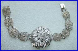 Antique Chinese Export Sterling Silver Filigree Flowers Bracelet