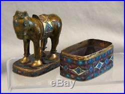 Antique Chinese Export Sterling Silver Gilt Jewelry Boxes With Horse china