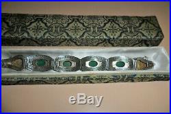 Antique Chinese Export Sterling Silver JADE Enamel Bracelet with Original Box