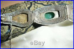 Antique Chinese Export Sterling Silver JADE Enamel Bracelet with Original Box