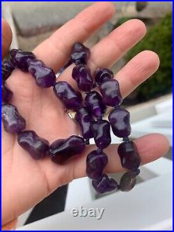 Antique Chinese Export Sterling Silver Vermeil Amethyst Hand Knotted Necklace