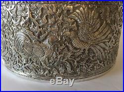 Antique Chinese Export Very Large Solid Round Silver Box /container Hallmark