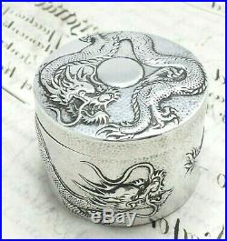 Antique Chinese Export Wang Hing Silver Box Dragons Hammered 1890 Hong Kong 70g