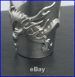 Antique Chinese Export Wang Hing Silver Cup Beaker Dragons 1890 Hong Kong 28.5g