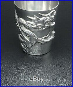 Antique Chinese Export Wang Hing Silver Cup Beaker Dragons 1890 Hong Kong 28.5g