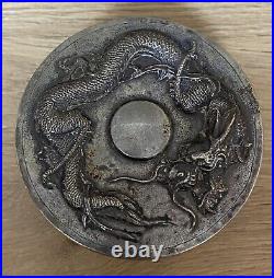 Antique Chinese Export box Silver. 900 decorated with Dragons