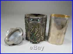 Antique Chinese Export filigree silver & enamel box # CS132