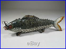Antique Chinese Export filigree silver & enamel fish # CS46