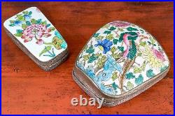 Antique Chinese Famille Rose Porcelain Covered Silvered Box-A Pair