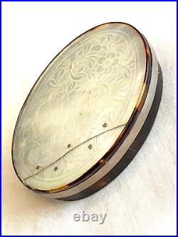 Antique Chinese Floral Mother of Pearl Snuff Box. Excellent Pinned Silver Repair