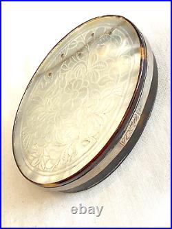 Antique Chinese Floral Mother of Pearl Snuff Box. Excellent Pinned Silver Repair