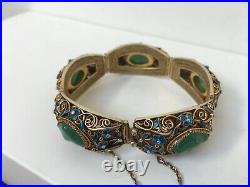 Antique Chinese Gilded Sterling Silver Enamel Bracelet Original Box