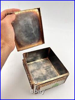 Antique Chinese Gilt Silver Carved Nephrite White Jade Panel Filigree Box 1,158g