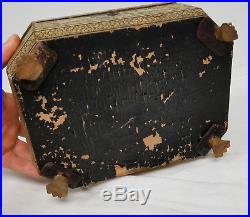 Antique Chinese Gilt Silver Lacquered Tea Caddy Sewing Kit Box Lacquer Painting