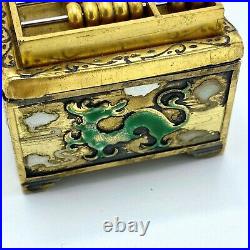 Antique Chinese Gilt and Enameled Silver Snuff Box with Abacus Lid