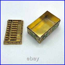 Antique Chinese Gilt and Enameled Silver Snuff Box with Abacus Lid