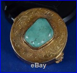 Antique Chinese Gold Gilt Silver Box Turquoise Stone Lid