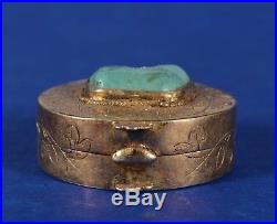 Antique Chinese Gold Gilt Silver Box Turquoise Stone Lid