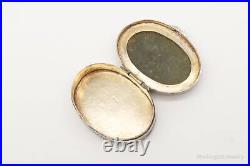 Antique Chinese Green Stone Sterling Silver Floral Etched Pill Snuff Beauty Box