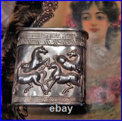 Antique Chinese Hallmark Sterling Silver Repousse Horses Tall Snuff Box 71.4g