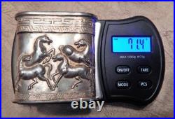 Antique Chinese Hallmark Sterling Silver Repousse Horses Tall Snuff Box 71.4g