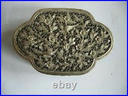 Antique Chinese Hammered Silver Jewelry Box Bird Flower Art Stamped Mark