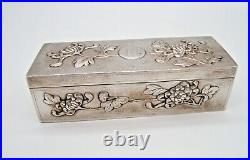 Antique Chinese Hand Hammered Silver Box With Chrysanthemums Signed