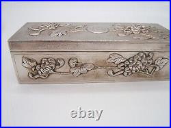 Antique Chinese Hand Hammered Silver Box With Chrysanthemums Signed