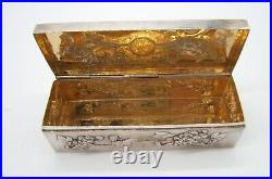 Antique Chinese Hand Hammered Silver Box With Chrysanthemums Signed