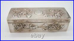 Antique Chinese Hand Hammered Silver Box With Chrysanthemums Signed