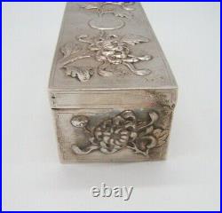 Antique Chinese Hand Hammered Silver Box With Chrysanthemums Signed