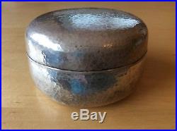Antique Chinese Japanese Signed Hand Hammered Sterling Silver Round Covered Box