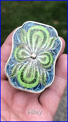Antique Chinese Japanese Style Enamel Solid Silver Filigree Snuff Box Pill Case