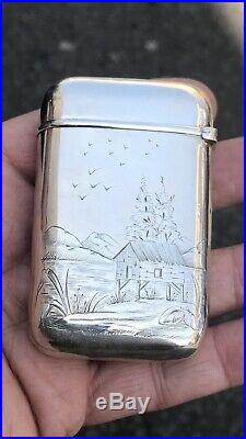 Antique Chinese Japanese Style Solid Silver French Card Case Box France 1856