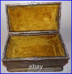 Antique Chinese Lotus Tea Caddy Metal Casket Velvet Lined Waterlily Export Box