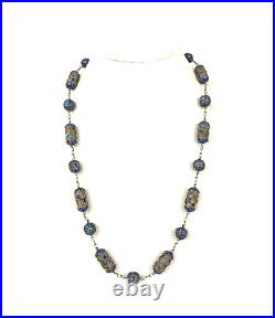 Antique Chinese Mesh Sterling Silver Gilt Enamel Beaded 26 Necklace Early 1900s