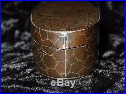 Antique Chinese Niello Enameled Silver Copper Inlay Opium Box Bat Dragon Signed